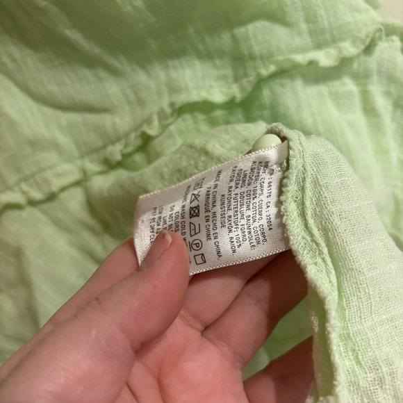 Maeve Anthropologie Green Cascade Ruffle Gauze Cotton Top Size Medium - Picture 7 of 10